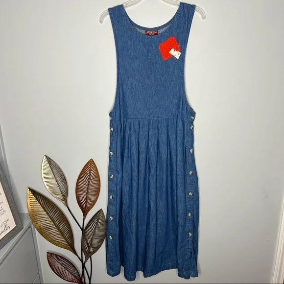 American Eagle Outfitters Vintage Quilt Denim Jean Jumper Dress Overalls Dress - Picture 1 of 5